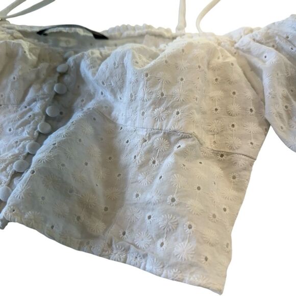 Zara White Eyelet Milkmaid Coastal Cowgirl Crop Top, Small - Picture 7 of 10
